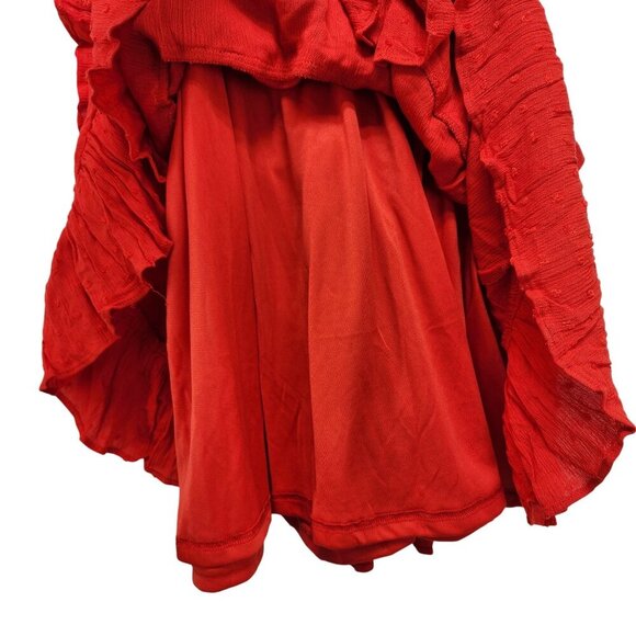 Lulus Red Wrap dress ruffle Knot Tie Sleeves Waist Tie Lined Bodice Size Medium - Picture 11 of 13